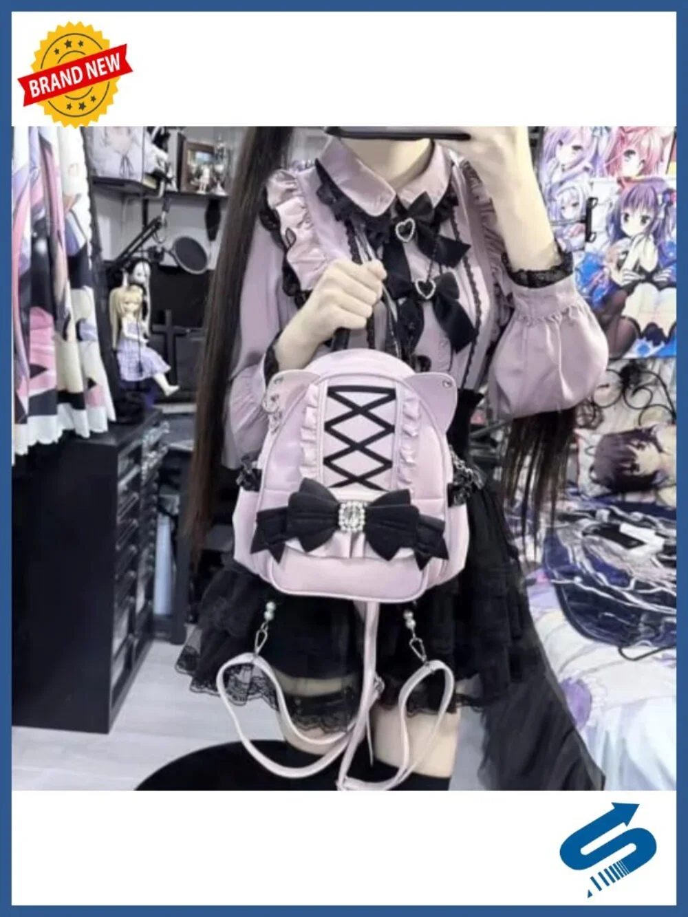 Kawaii Gothic Lolita Jirai Kei Mini Backpack PU Leather Cat Ears Bows